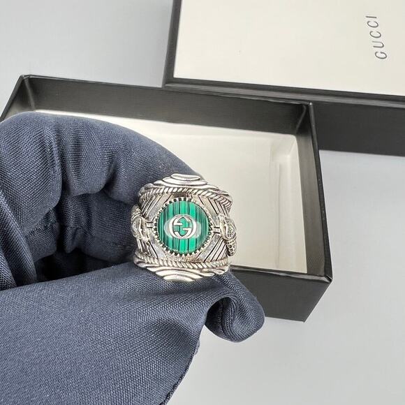NIB Gucci Garden GG Malachite Ring in Silver Size 12 - Picture 5 of 14